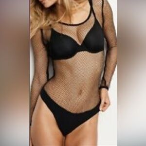 Victoria’s Secret black fishnet thong bodysuit